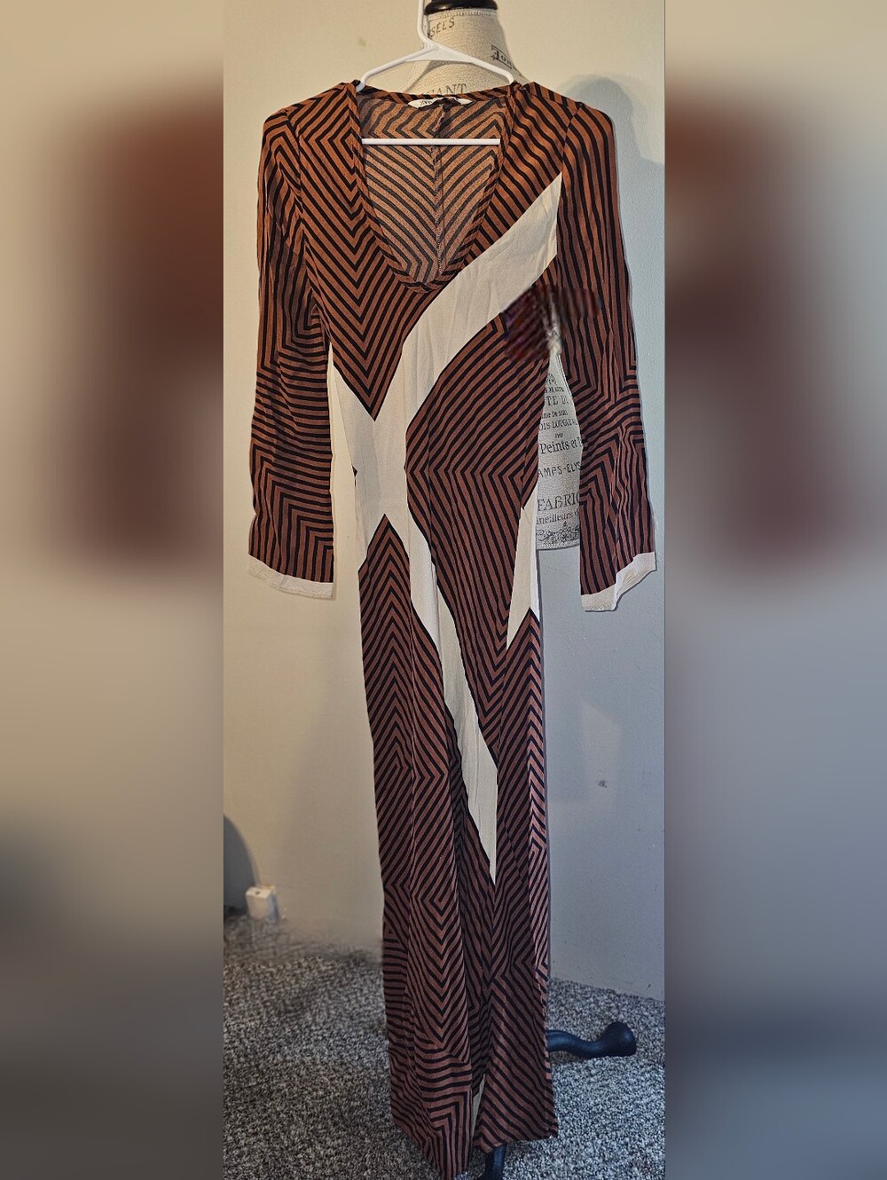 Women's Brown & White Geometric Maxi Dress